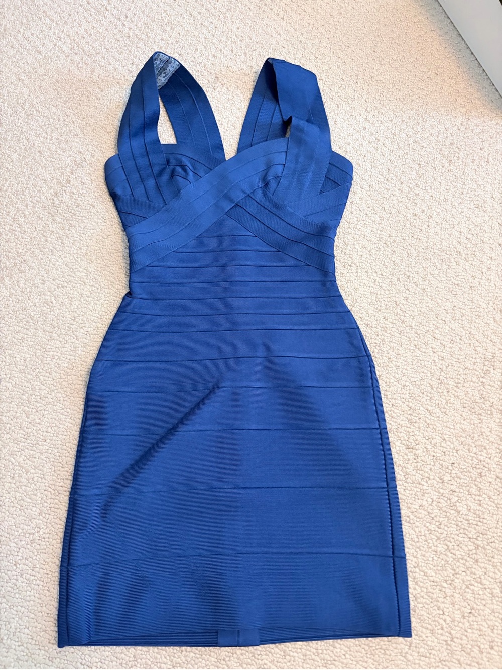 Hervé Léger Cobalt Crisscross Halter Bandage Dress XXS